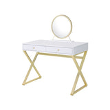 Acme - Coleen Vanity Desk W/Mirror & Jewelry Tray AC00667 White & Gold Finish