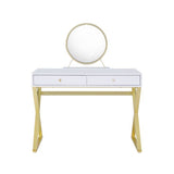 Acme - Coleen Vanity Desk W/Mirror & Jewelry Tray AC00667 White & Gold Finish