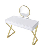 Acme - Coleen Vanity Desk W/Mirror & Jewelry Tray AC00667 White & Gold Finish