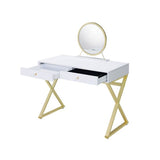 Acme - Coleen Vanity Desk W/Mirror & Jewelry Tray AC00667 White & Gold Finish