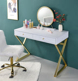 Acme - Coleen Vanity Desk W/Mirror & Jewelry Tray AC00667 White & Gold Finish