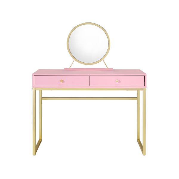 Acme - Coleen Vanity Desk W/Mirror & Jewelry Tray AC00668 Pink & Gold Finish