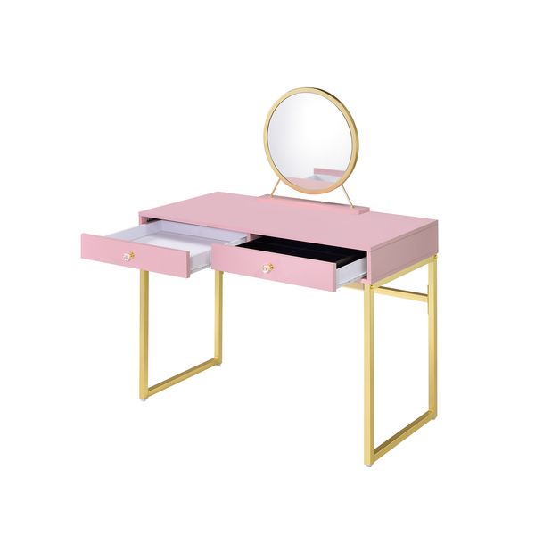 Acme - Coleen Vanity Desk W/Mirror & Jewelry Tray AC00668 Pink & Gold Finish