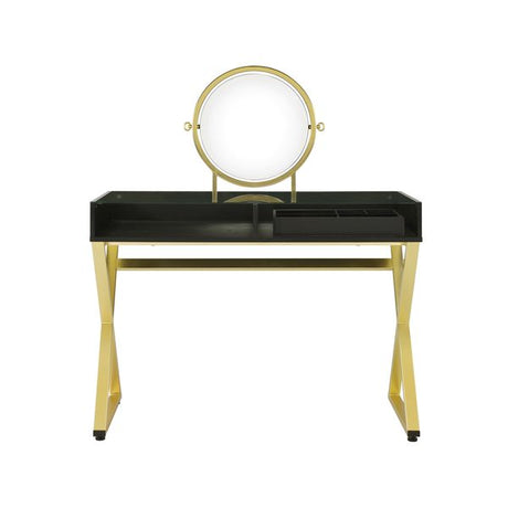 Acme - Coleen Vanity Desk W/Mirror & Jewelry Tray AC00669 Black & Gold Finish