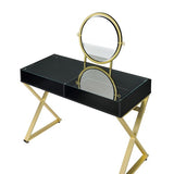 Acme - Coleen Vanity Desk W/Mirror & Jewelry Tray AC00669 Black & Gold Finish