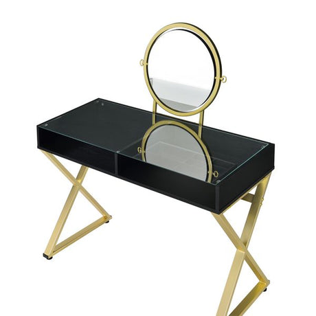 Acme - Coleen Vanity Desk W/Mirror & Jewelry Tray AC00669 Black & Gold Finish