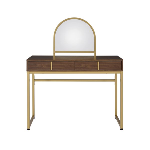 Acme - Coleen Vanity Desk W/Mirror & Jewelry Tray AC00670 Walnut & Gold Finish