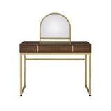 Acme - Coleen Vanity Desk W/Mirror & Jewelry Tray AC00670 Walnut & Gold Finish