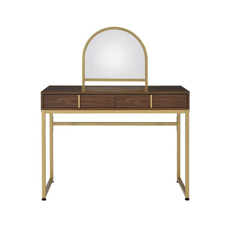 Acme - Coleen Vanity Desk W/Mirror & Jewelry Tray AC00670 Walnut & Gold Finish