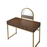 Acme - Coleen Vanity Desk W/Mirror & Jewelry Tray AC00670 Walnut & Gold Finish