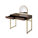 Acme - Coleen Vanity Desk W/Mirror & Jewelry Tray AC00670 Walnut & Gold Finish