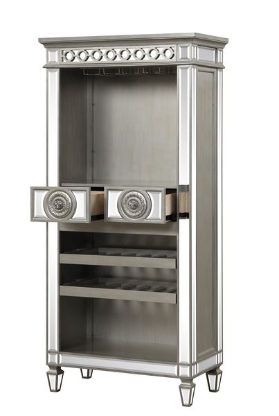 Acme - Varian Wine Cabinet AC00700 Mirrored & Antique Platinum Finish