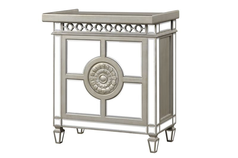 Acme - Varian Wine Cabinet AC00701 Mirrored & Antique Platinum Finish