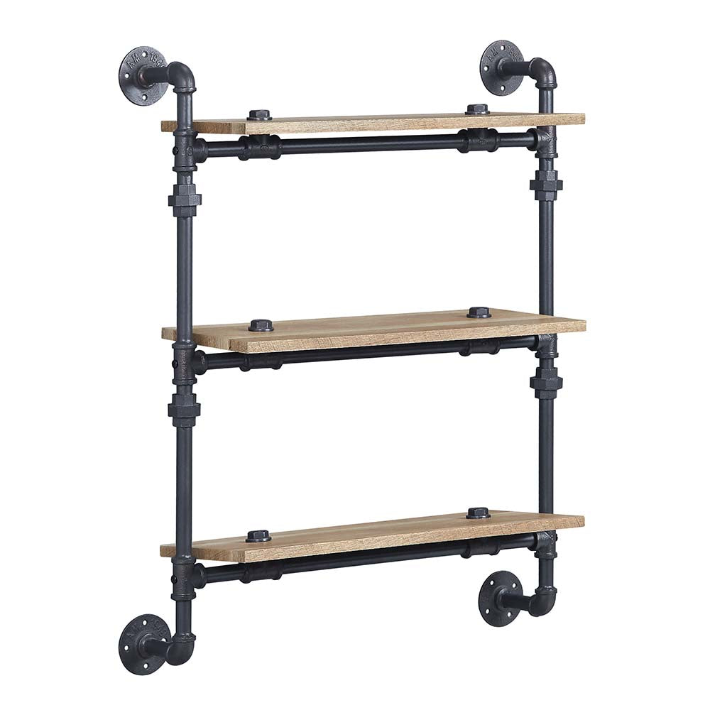 Acme - Brantley Wall Rack W/3 Shelves AC00736 Oak & Sandy Black Finish