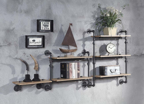 Acme - Brantley Wall Rack W/3 Shelves AC00736 Oak & Sandy Black Finish