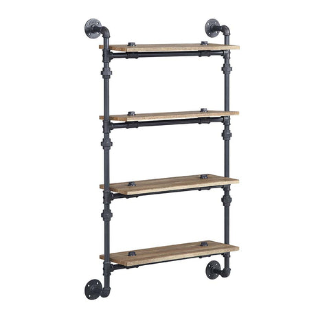 Acme - Brantley Wall Rack W/4 Shelves AC00737 Oak & Sandy Black Finish