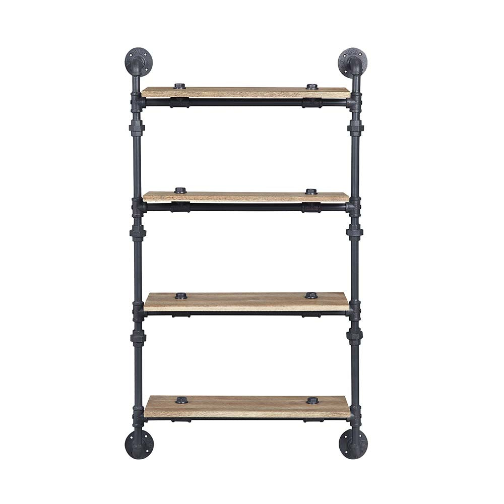 Acme - Brantley Wall Rack W/4 Shelves AC00737 Oak & Sandy Black Finish