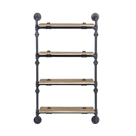 Acme - Brantley Wall Rack W/4 Shelves AC00737 Oak & Sandy Black Finish