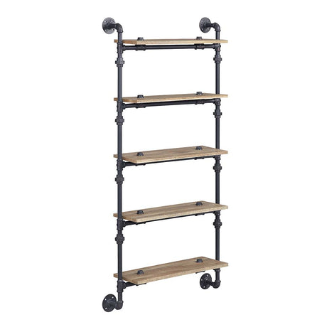 Acme - Brantley Wall Rack W/5 Shelves AC00738 Oak & Sandy Black Finish