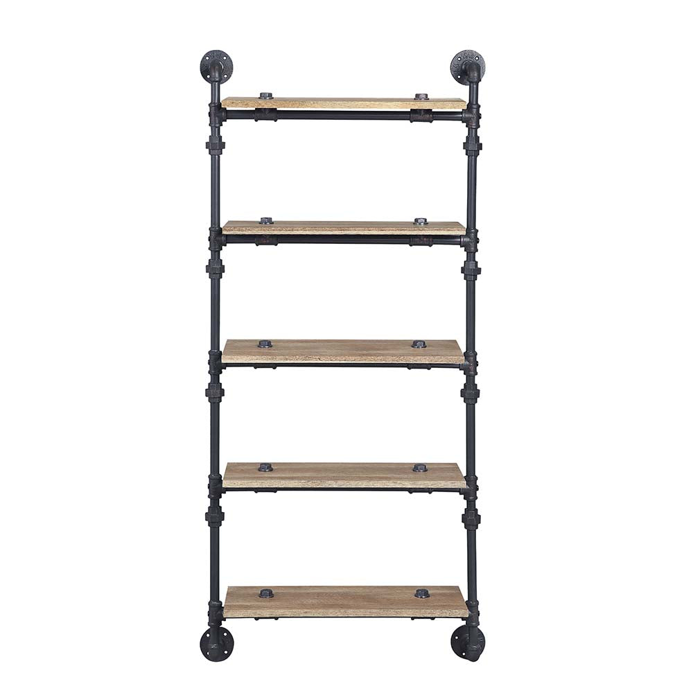 Acme - Brantley Wall Rack W/5 Shelves AC00738 Oak & Sandy Black Finish