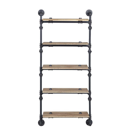 Acme - Brantley Wall Rack W/5 Shelves AC00738 Oak & Sandy Black Finish