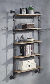 Acme - Brantley Wall Rack W/5 Shelves AC00738 Oak & Sandy Black Finish