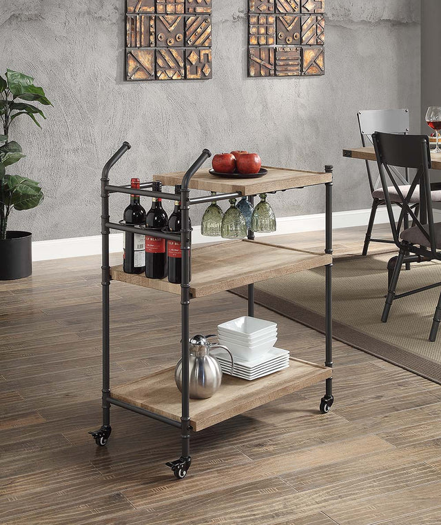 Acme - Brantley Serving Cart AC00754 Oak & Sandy Black Finish