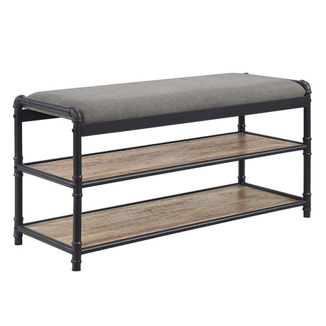 Acme - Brantley Shoe Rack AC00755 Gray Fabric, Oak & Sandy Black Finish