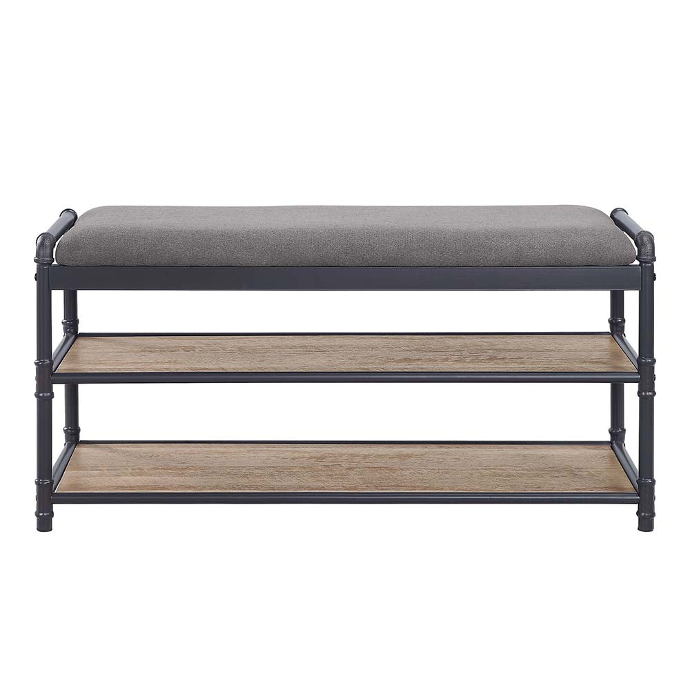 Acme - Brantley Shoe Rack AC00755 Gray Fabric, Oak & Sandy Black Finish