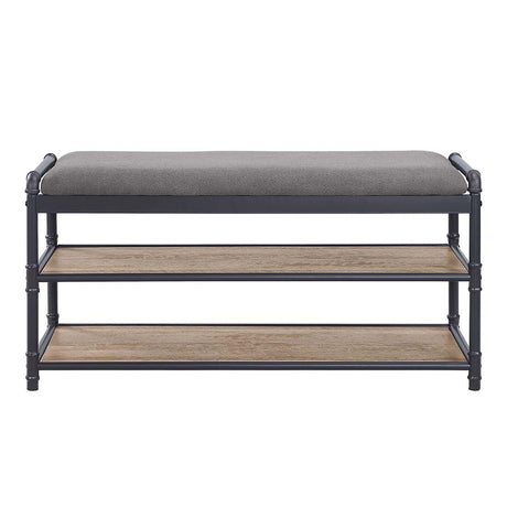 Acme - Brantley Shoe Rack AC00755 Gray Fabric, Oak & Sandy Black Finish