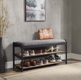 Acme - Brantley Shoe Rack AC00755 Gray Fabric, Oak & Sandy Black Finish