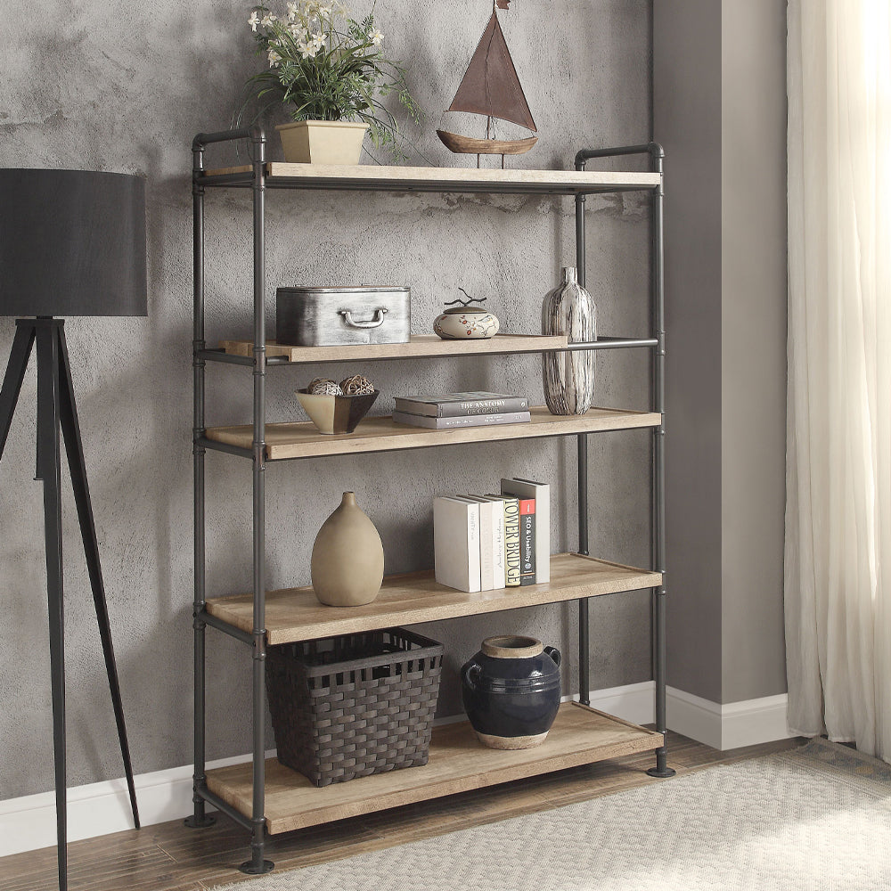 Acme - Brantley Bookshelf AC00758 Oak & Sandy Black Finish