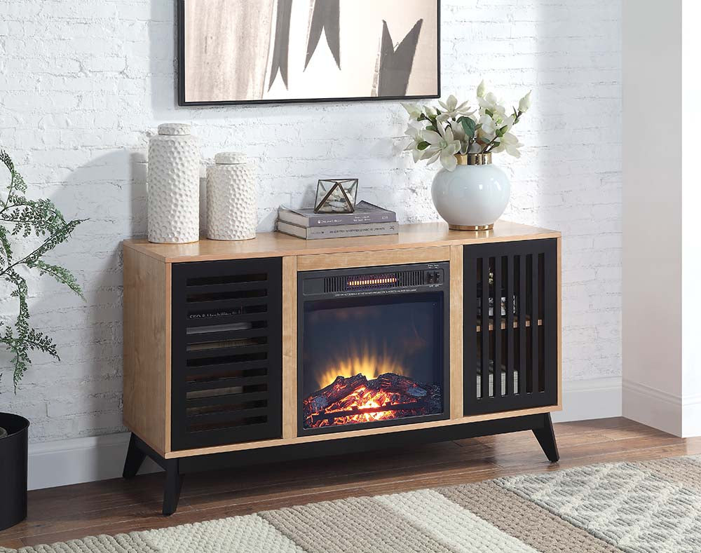 Acme - Gamaliel Cabinet W/Fireplace AC00848 Oak & Espresso Finish