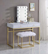 Acme - Coleen Vanity Desk(Same 92312) AC00891 White & Brass Finish