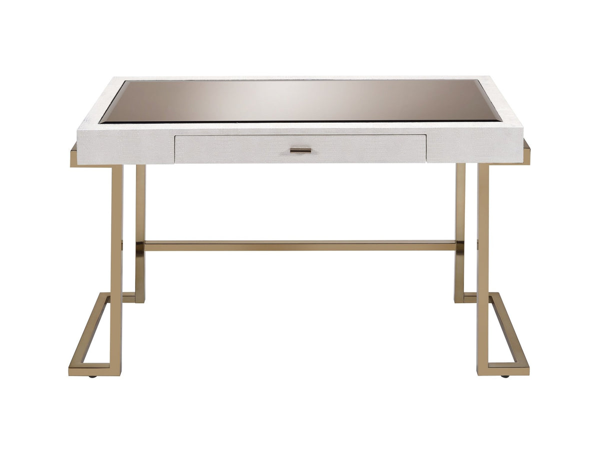 Boice Vanity Desk(Same 92334) AC00892 White Synthetic Leather & Champagne Finish | Acme - AC00892 - Home Elegance USA - 3