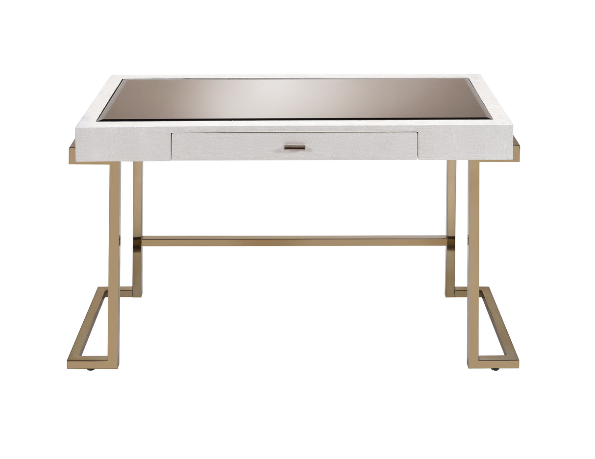 Acme - Boice Vanity Desk(Same 92334) AC00892 White Synthetic Leather & Champagne Finish