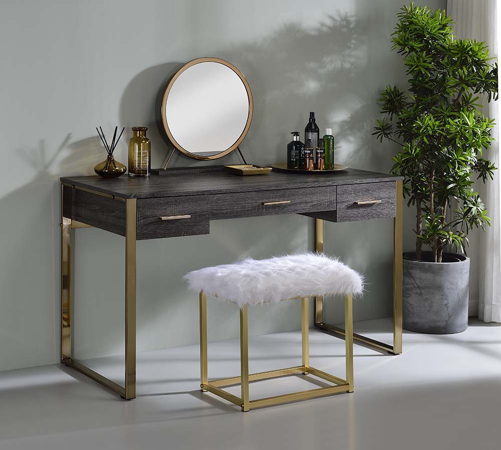 Acme - Perle Vanity Desk W/USB(Same 92715) AC00897 Champagne Gold & Black Finish