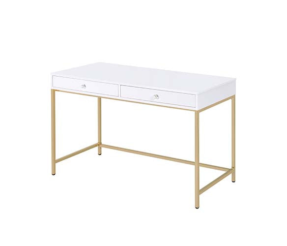 Acme - Ottey Vanity Desk(Same 92540) AC00899 White High Gloss & Gold Finish