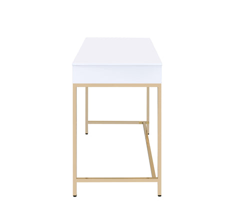 Acme - Ottey Vanity Desk(Same 92540) AC00899 White High Gloss & Gold Finish