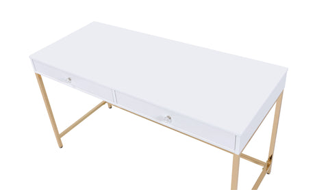 Acme - Ottey Vanity Desk(Same 92540) AC00899 White High Gloss & Gold Finish