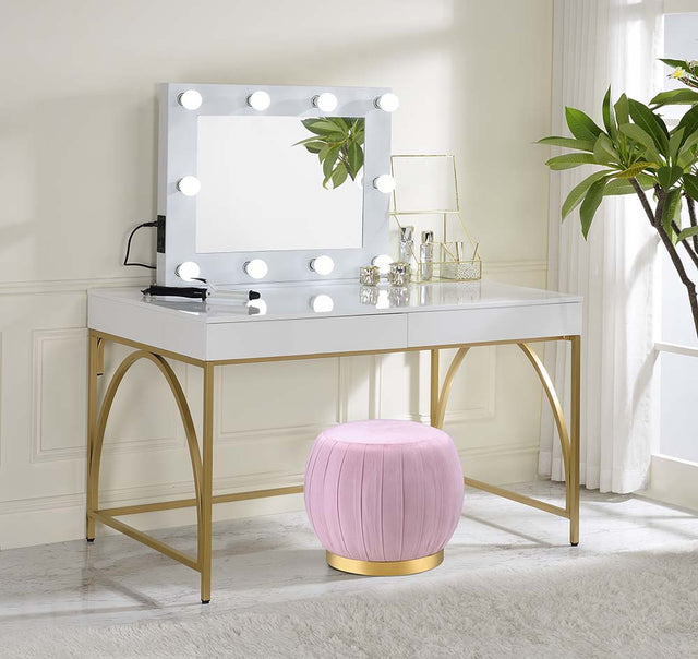 Acme - Lightmane Vanity Desk(Same 92660) AC00900 White High Gloss & Gold Finish