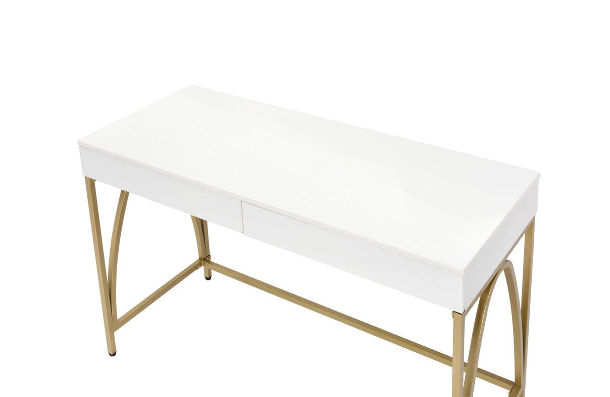 Acme - Lightmane Vanity Desk(Same 92660) AC00900 White High Gloss & Gold Finish