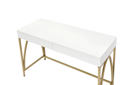 Acme - Lightmane Vanity Desk(Same 92660) AC00900 White High Gloss & Gold Finish