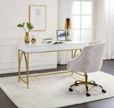 Acme - Lightmane Vanity Desk(Same 92660) AC00900 White High Gloss & Gold Finish