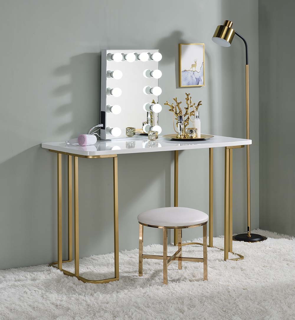 Acme - Estie Vanity Desk(Same 93102) AC00902 White & Gold Finish