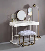 Adao Vanity Mirror & Stool AC00933 Faux Fur, Mirror, White & Champagne Finish | Acme - AC00933 - Home Elegance USA - 2