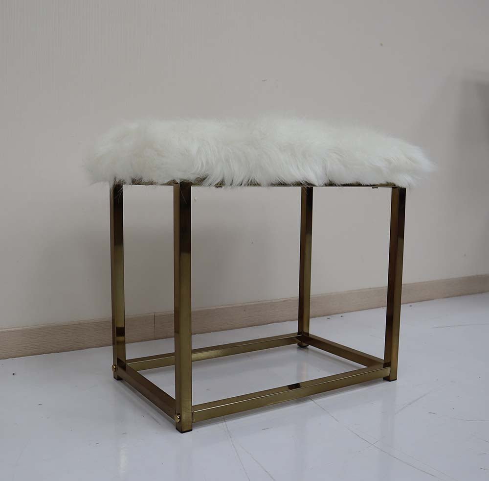 Adao Vanity Mirror & Stool AC00933 Faux Fur, Mirror, White & Champagne Finish | Acme - AC00933 - Home Elegance USA - 5