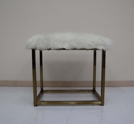 Adao Vanity Mirror & Stool AC00933 Faux Fur, Mirror, White & Champagne Finish | Acme - AC00933 - Home Elegance USA - 6