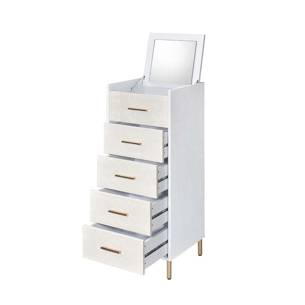Acme - Myles Jewelry Armoire AC01168 White, Champagne & Gold Finish