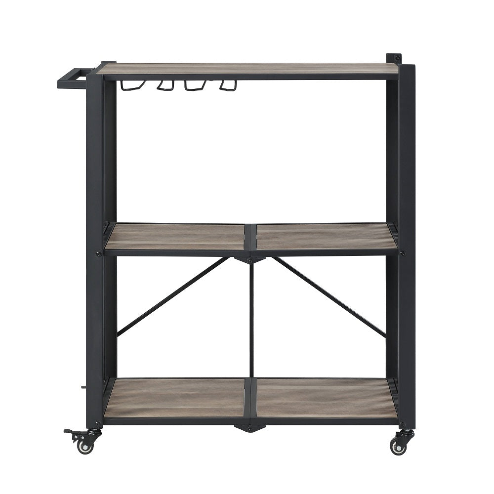 Acme - Zudora Folding Serving Cart AC01916 Antique Oak & Black Finish